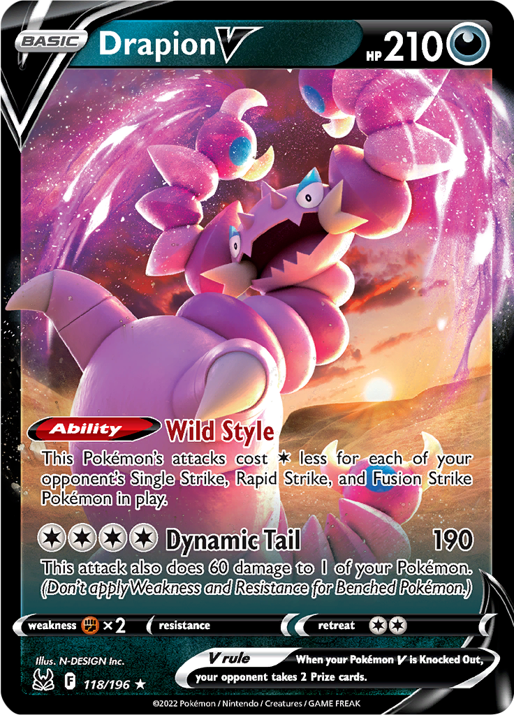 pokemon drapion card Drapion V 118/196 - Lost Origin - Pokemon TCG - Ultra Rare Holo