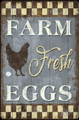 Farm Fresh Eggs Chicken Checkerboard Aluminum Sign 7.75'' x 11.75'' Made In USA