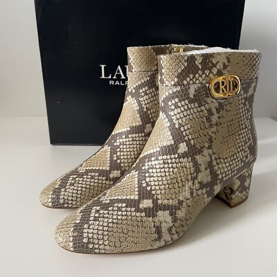 Ralph Lauren Leather Python Snakeskin Chunky Block Heel Bootie
