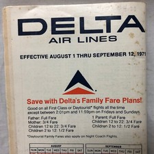 Vintage 1971 Delta Air Lines Timetable Pamphlet