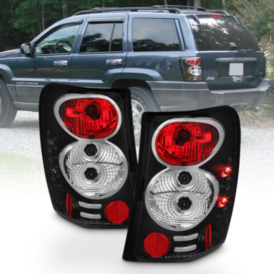 Black 1999 2004 Jeep Grand Cherokee Tail Lights Brake Lamps W Led Side Marker Ebay