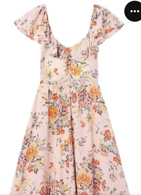 Rebecca Taylor Marlena Silk Ruffle Dress Sz 4 Powder Pink Twee Floral Coquette