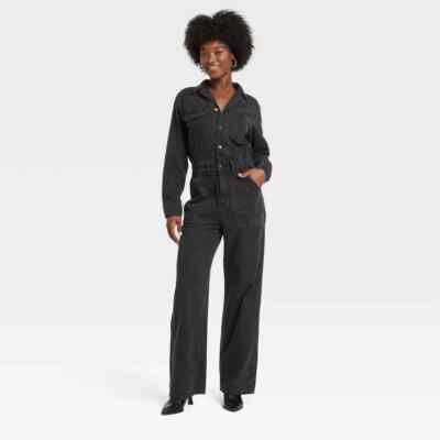 Universal Thread  Long Sleeve Utility Baggy Black Denim Jumpsuit Sz 10