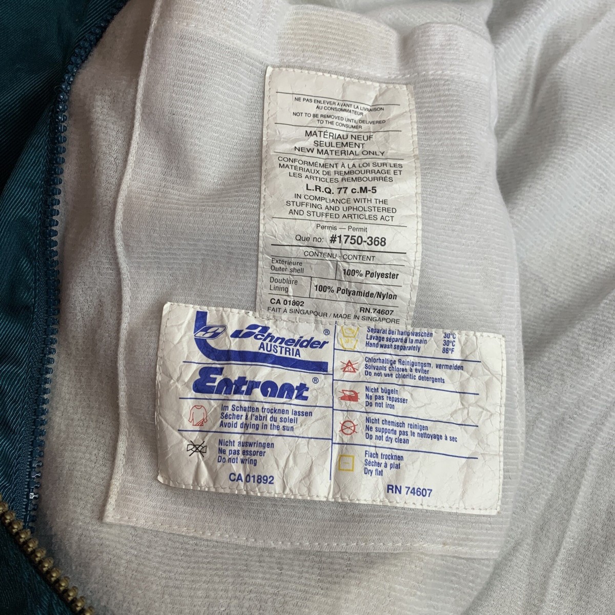Vintage Schneider Ski Jacket Coat Green Full Zip Polyester Size 52