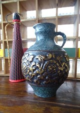 vase céramique Jasba West Germany Pichet broc Design rétro vintage 60s vert & or