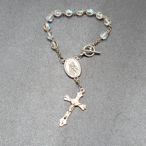 Vintage AB Glass Bead Rosary Bracelet Car Hanger White Bead