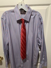 BLACK BROWN MEN  S NON-IRON DRESS SHIRT WITH COORDINATING TIE SIZE 17 32-33