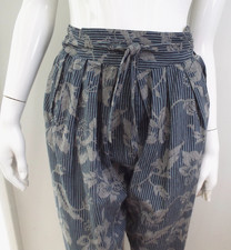 Vintage 1980s KENZO Cotton Harem Pants Set 38 Wrap Front Striped Floral Blue