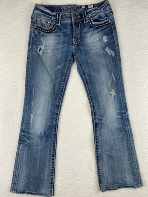MISS ME Jeans Womens 29 Clayton Blue Irene Boot Distressed Embellished Pockets