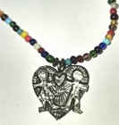 Vintage Artist Signed Manae USA Glass Bead Pewter Heart Necklace — photo 1
