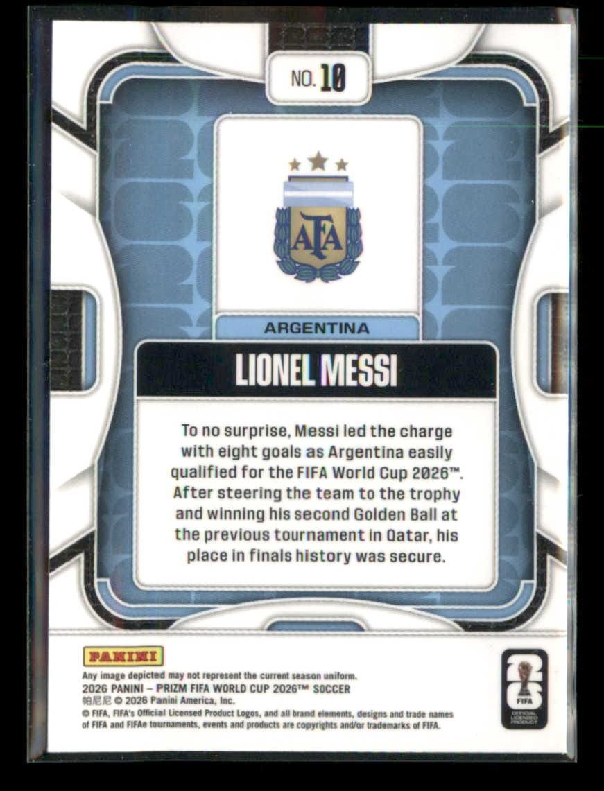Lionel Messi 2026 Panini Prizm FIFA World Cup Base Set #10 Argentina view 2