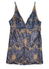 Free People Night Shimmers Sequin Mini Dress 12 Blue Tan Sleeveless Glam Party