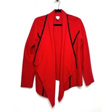 Chicos Traci Red Wool Waterfall Drape Cardigan Sweater Size 1 holiday workwear
