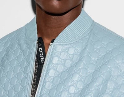 52IT- Gucci Blue embossed GG leather jacket - BNWT | eBay