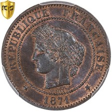 [#970668] France, 5 Centimes, Cérès, 1871, Paris, Bronze, PCGS, MS65BN, Gadoury: