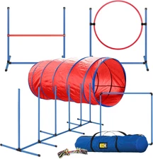 CHEEERING PET Premium Agility Set, 5-Piece Dog Training Kit - Tunnel, Jump, Hoop