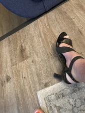 Coach And Four Black Heel Size 7 Heel Height 3 Inch Stretch And Leather Straps