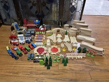 WOODEN TOY TRAIN SET   KidKraft Tracks Bridge, Waterfall Huge Mixed Lot
