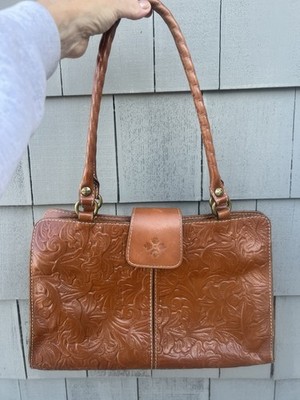Vintage Patricia Nash embossed floral brown leather shoulder bag designer hippie