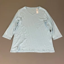 Chicos Top Boardwalk Breeze Women's Size 3 (US XL / 14) Blue V-Neck 3/4 Sleeve