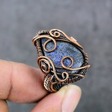 Lapis Lazuli Gemstone Copper Wire Wrap Jewelry Ring Size 8 X-Mas Gift d622