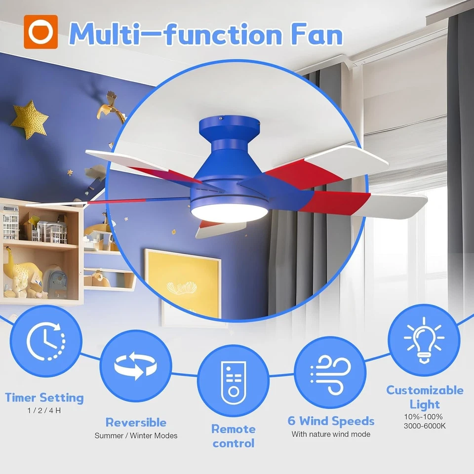 Blue Kids Ceiling Fan with Light, Quiet Operation, 42 Inch - Image 4 of 4