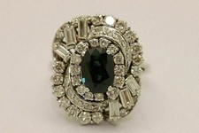 Art Deco Style 3.15 Ct Created Blue Sapphire 925 Sterling Silver Engagement Ring