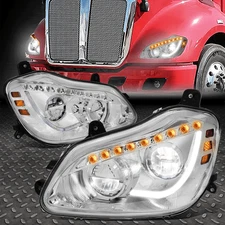 FOR 13-21 KENWORTH T680 FULL LED DRL SEQUENTIAL SIGNAL HEADLIGHT LAMPS CHROME