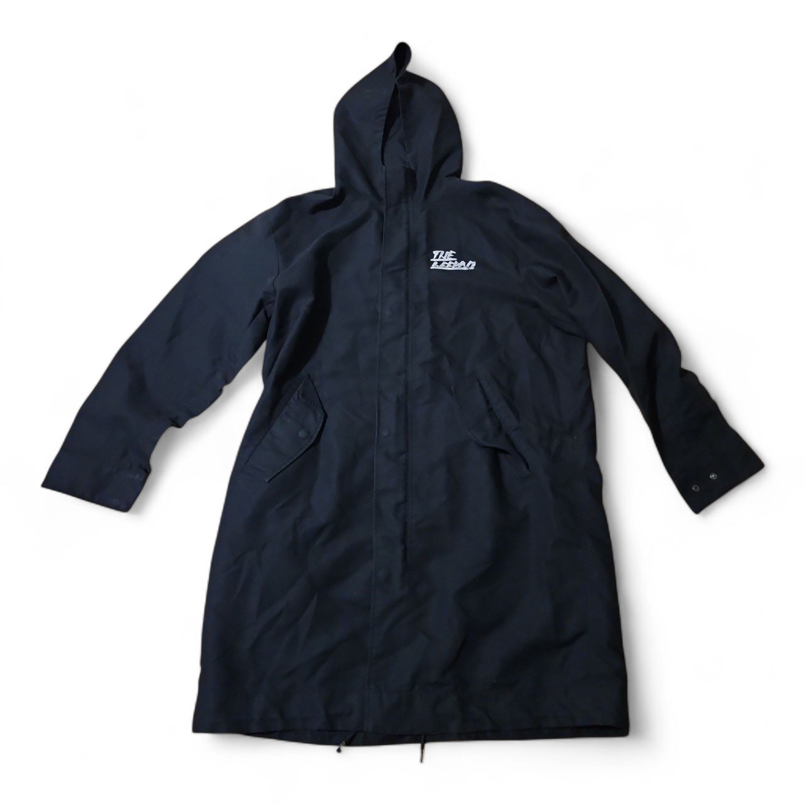 The Weeknd H&M Collab Black Trench Coat Long Rain Jacket Full Zip Sz Large EUC