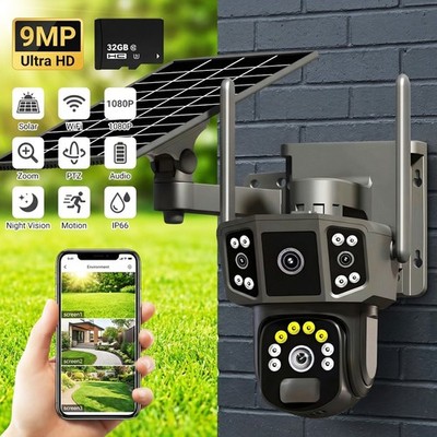 9MP 4K WiFi Wireless Solar Battery Powered Outdoor Home Security Cameras 360°PTZ