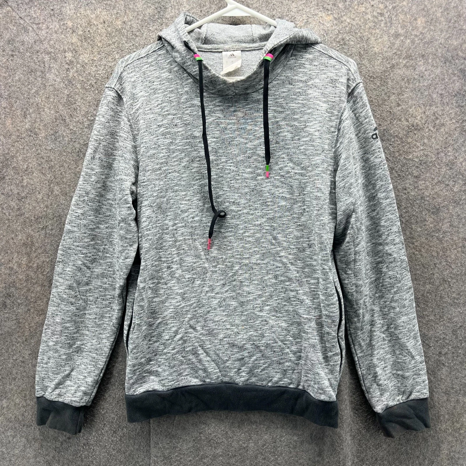 Adidas Hoodie Mens Small Gray Heather Pullover Jacket Drawstring Activewear