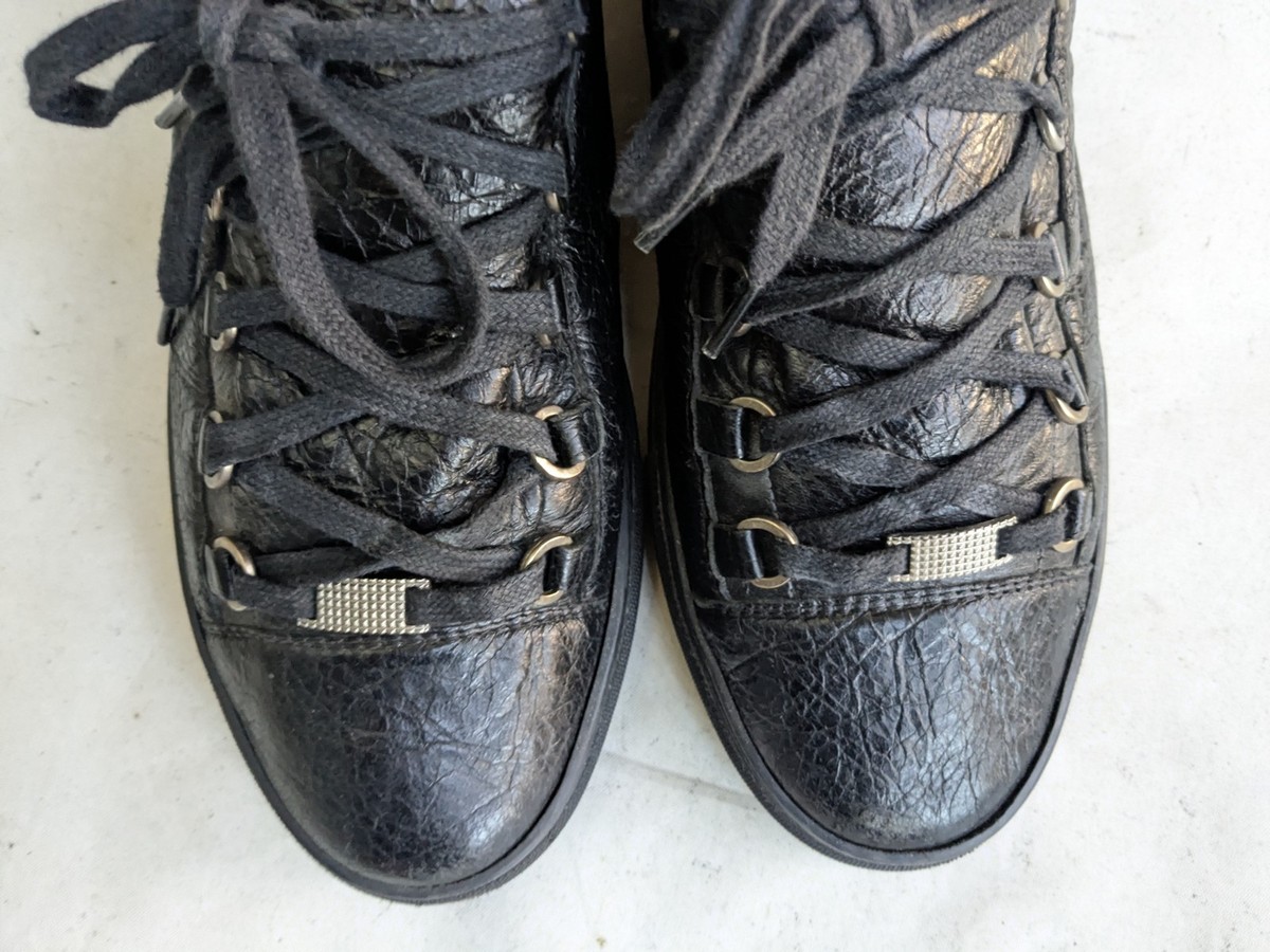 Balenciaga Arena Men 9 42 Black Leather High Top Sneakers Shoes