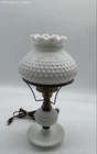 Vintage Hobnail Milk Glass Table Lamp Ruffled Globe Shade Brass Tested Works