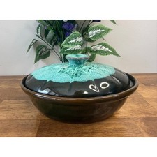 Vintage Evangeline Canada Pottery Covered Casserole Green Drip Glaze Lidded Bowl