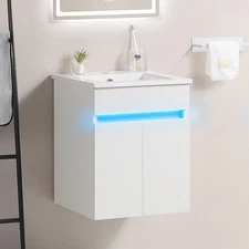 16" Bathroom Vanity with Sink,radar sensing light,Large Space Storage