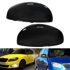 2x Schwarz Glän Spiegelgehäuse Außenspiegelkappen für Skoda Fabia II Roomster 5J