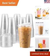 100 Pack 16 oz Plastic Cups With Strawless Sip-Lids, Iced Coffee Cups With Li...