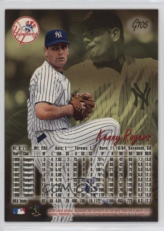 1997 Fleer Ultra Gold Medallion Edition Kenny Rogers #G105 - Image 2 of 2