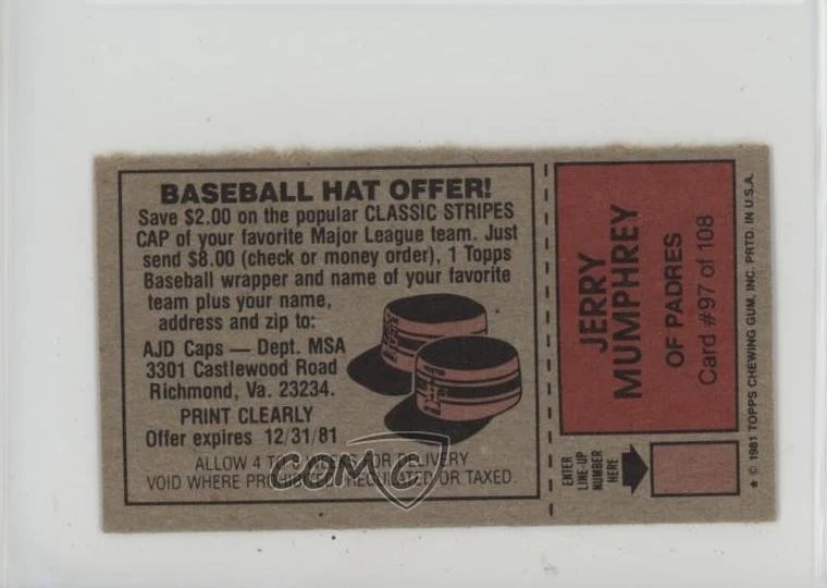 1981 Topps Baseball Scratch-Off Separated and Scratched Jerry Mumphrey #97 - Image 2 of 2