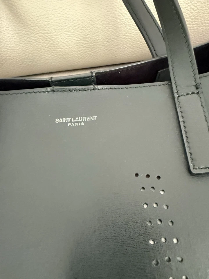 Authentic SAINT LAURENT PARIS YSL Dark Green Shopper Tote Bag Tassel & Pouch - Image 4 of 4