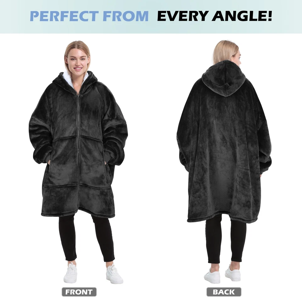Adult Hoodie Sweatshit Wearable Blanket With Pocket Plush Pleece Luxury Sherpa - Image 2 of 4