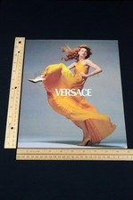 1995 Versace Couture Yellow Dress Magazine Page Print Ad Poster 90s Vintage