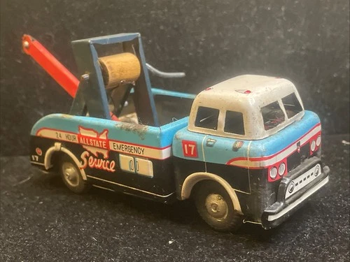 Vintage 1950's Marx ALLSTATE 24 Hour Emergency Service Friction Tin Tow Truck