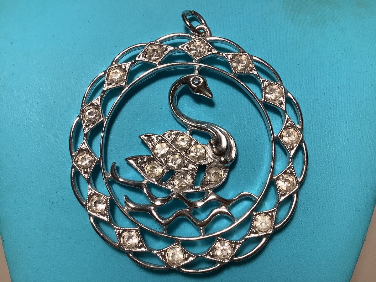Sarah Coventry Swan Lake Pendant Vintage Costume Jewelry Blue Eye