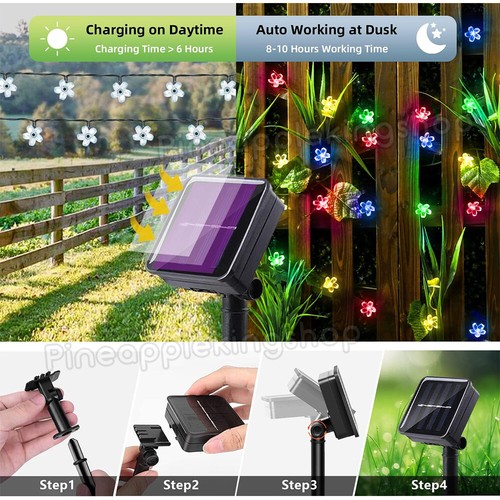 100/200 LED Solar String Lights Peach Flower Fairy Outdoor Garden Party Decor OZ - Picture 5 of 11