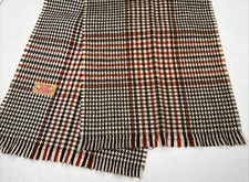 100 Acrylic Fringed Plaid 54" Scarf Tan Brown WPL5271 Vintage Made in Japan