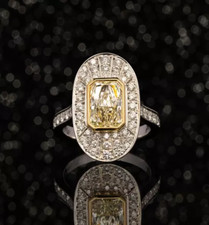 1.64CT Radiant Cut Light Yellow Citrine Genuine 1.02CT Bright CZ Classic Ring