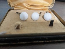 White Milk Glass Vintage Formal prom groom tuxedo Shirt Stud set