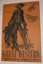 VINTAGE EARL NEWMAN POSTER! GREAT WESTERN LIVESTOCK & EXPOSITION SHOW!