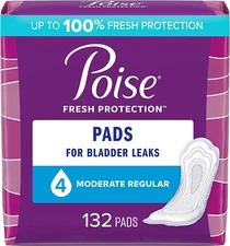 Poise Incontinence Pads for Women, Moderate Absorbency, Regular Length, 132 Coun